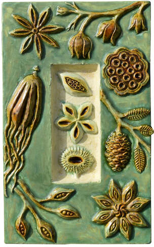 Seed Pods Ceramic Art Wall Sculpture Tile, Handmade, Unique, Rustic Tile