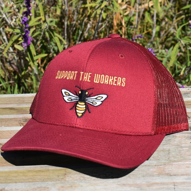 SUPPORT THE WORKERS Cranberry Red Trucker's Hat