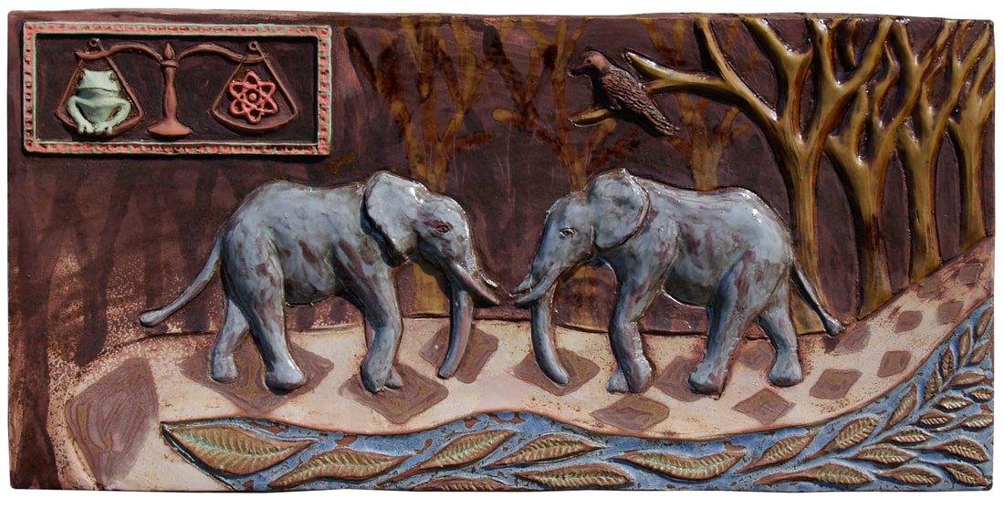elephants ceramic art tile, elephants ceramic terra cotta sculpture, original unique ceramic art sculpture