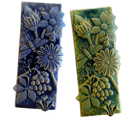 Botanical & Bees Tile, Ceramic Art, Ceramic Wall Sculpture, Unique Handmade Tile, terracotta sculpted tile