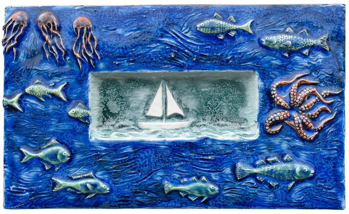 Sail Boat Marine Ceramic Wall Sculpture Art Tile