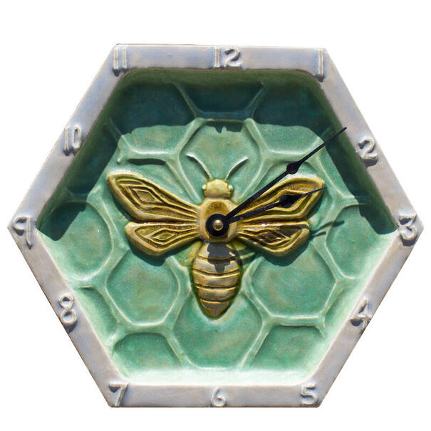 Honeybee Honeycomb Ceramic Art Wall Clock - Handmade, Unique, Battery Operated, Rustic, Artist made, Farmhouse, Country Home Decor