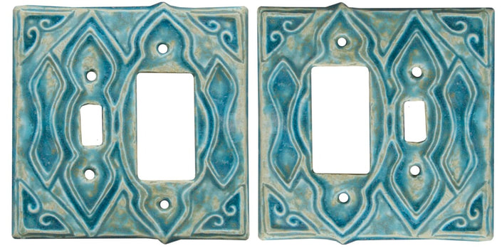 Moroccan Ceramic Art Single Toggle + Single Rocker Combination Light Switch Cover, GFI Outlet Plate, unique, hand made