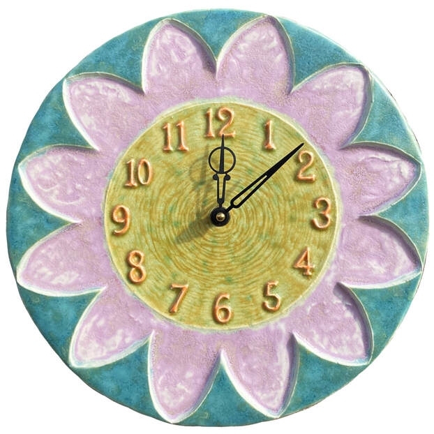 Ceramic Art Wall Clock hand made by artist Beth Sherman