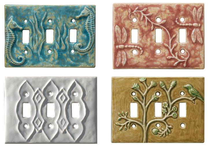 uniqe hand made ceramic art triple toggle light switch covers